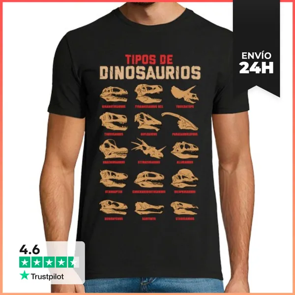 Camiseta Hombre Clásica Tipos De Dinosaurios Fósiles Cráneos