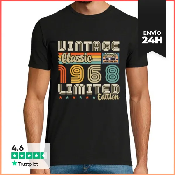 Camiseta Hombre Clásica Retro Vintage 1968 Aniversario