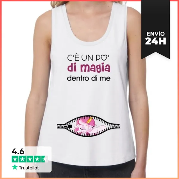 Camiseta Mujer Sin Mangas, Loose Fit Magia_top Unicornio Mujer
