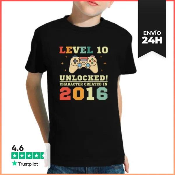 Camiseta Clásica Para Niños Nivel 10 Desbloqueado 10 Cumpleaños