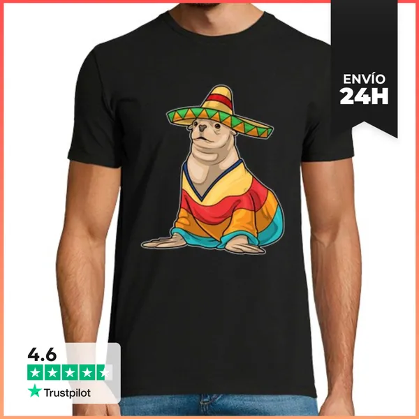Camiseta Hombre Clásica Sombrero Mexicano Con Foca LaTostadora