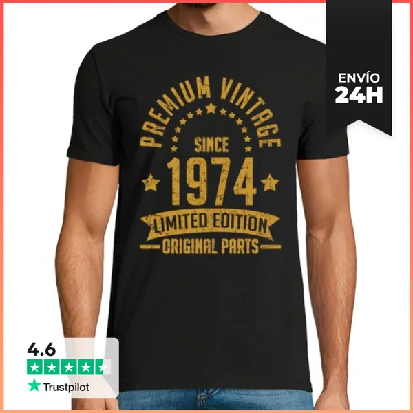 Camiseta Hombre Clásica Prima Vintage Desde 1974 Parte Original