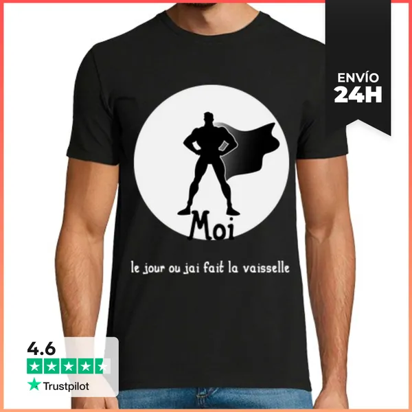 Camiseta Hombre Clásica Hombre, Manga Corta, Negra, Calidad Extra