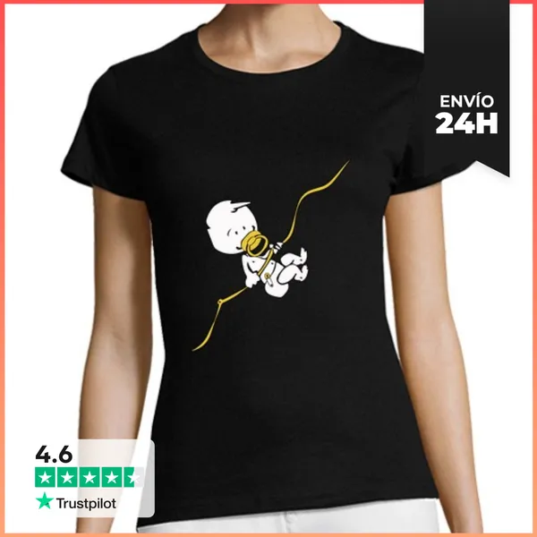 Camiseta Mujer Clásica Mujer, Manga Corta, Negra, Calidad Premium