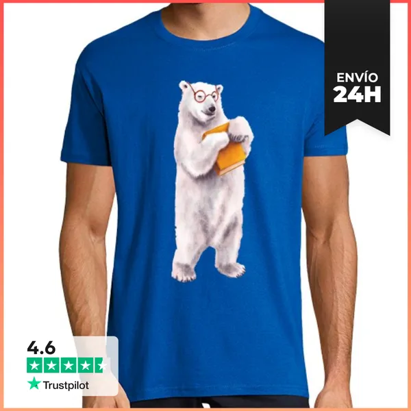 Camiseta Hombre Clásica Oso Polar Amante De Los Libros Geek