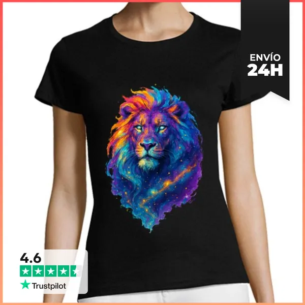 Camiseta Mujer Clásica León Cósmico Majestuoso Astrología