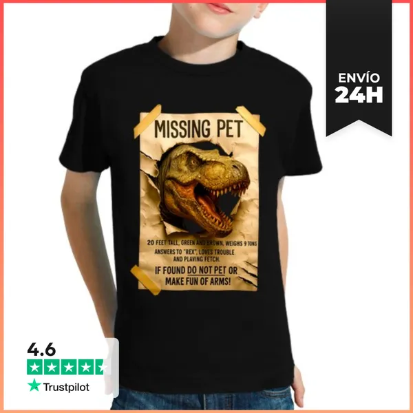 Camiseta Clásica Para Niños Missing Pet T Rex Dinosaurio Cartel