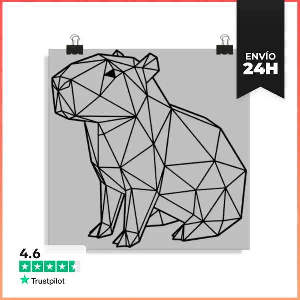 Póster Cuadrado Capibara Sentada Líneas Negras Estilo Geométrico