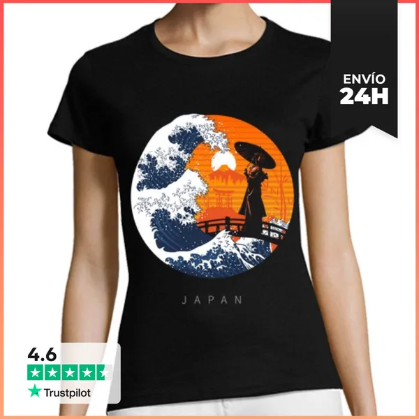 Camiseta Mujer Clásica Mujer, Manga Corta, Negra, Calidad Premium