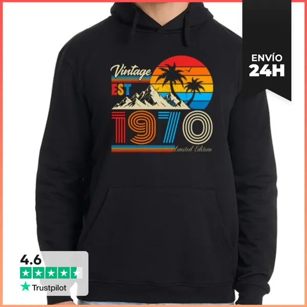 Sudadera Unisex Con Capucha Vintage 1970 Estilo Retro Palmeras