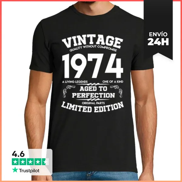 Camiseta Hombre Clásica Vintage 1974 Años A La Perfección