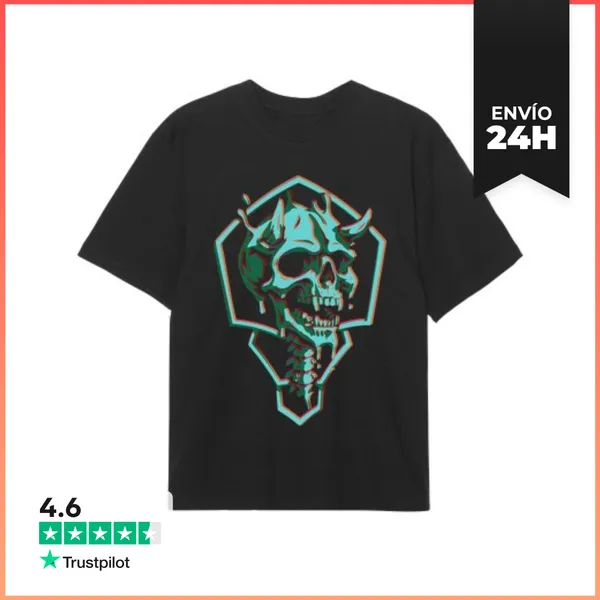 Camiseta Oversize Craneo Con Cuernos Mix LaTostadora