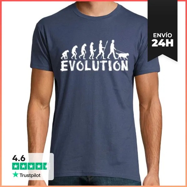 Camiseta Hombre Clásica Evolución Humanidad Pasear Al Perro
