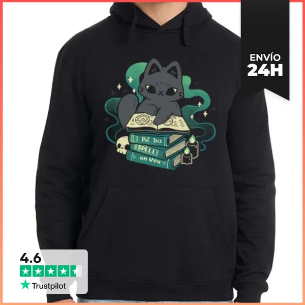 Sudadera Unisex Con Capucha Gato Mágico Con Libro De Hechizos