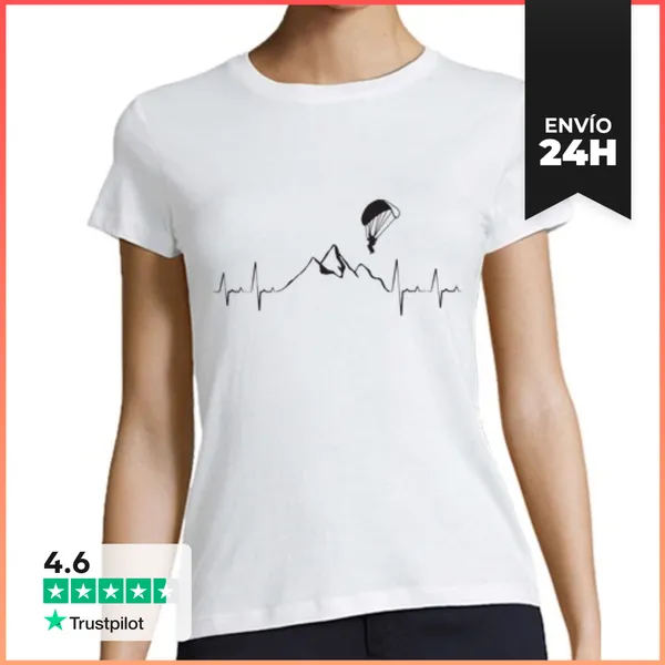 Camiseta Mujer Clásica Parapente Con Latido Del Corazón Y Mont
