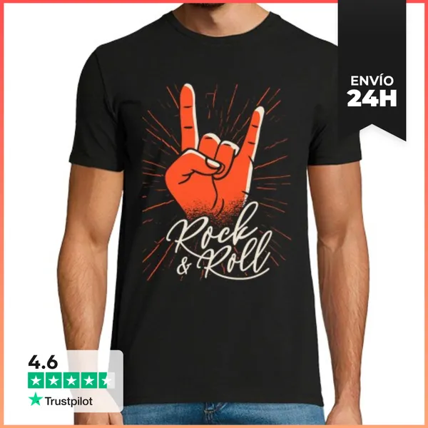 Camiseta Hombre Clásica Mano Cuernos Rock And Roll Música