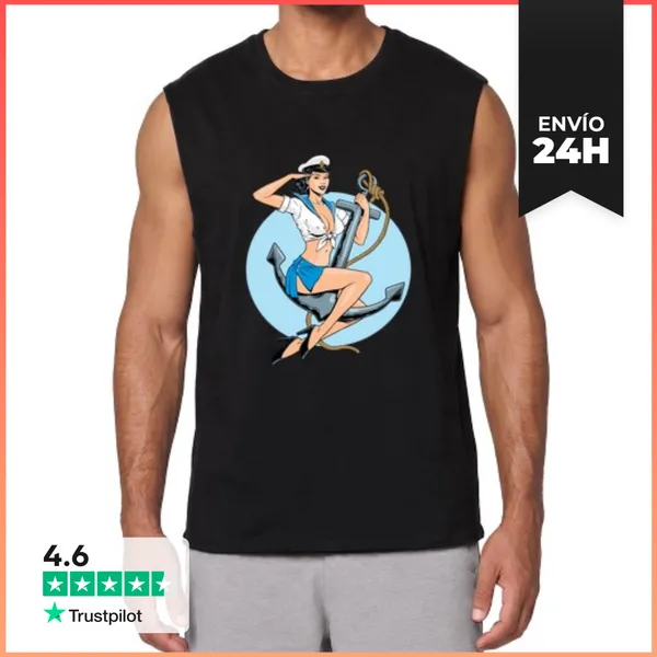 Camiseta Sin Mangas Retro Pin Up Chica Ancla America LaTostadora