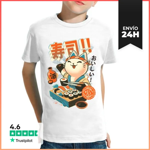 Camiseta Clásica Para Niños Sushi Chef - Gatito Mono Cocina -