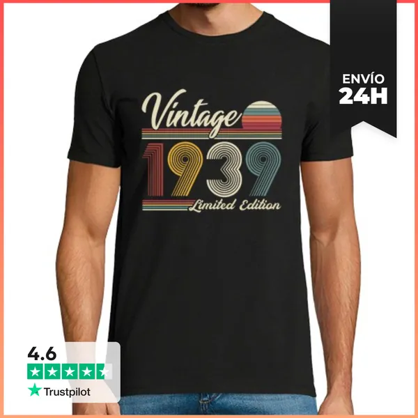 Camiseta Hombre Clásica 1939 Vintage Retro Regalo Cumpleaños