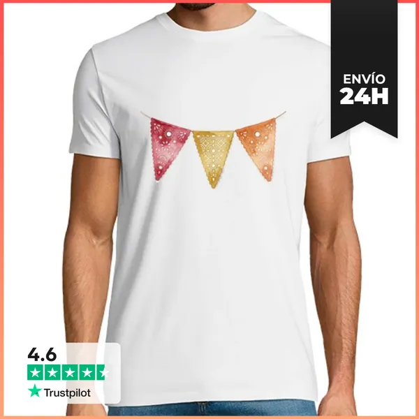 Camiseta Hombre Clásica Guirnalda De Papel Picado Triángulos