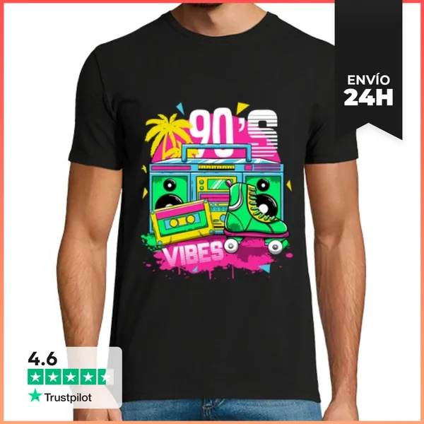 Camiseta Hombre Clásica 90s Vibes 1990s Noventa Cinta De Casete