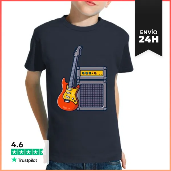 Camiseta Clásica Para Niños Amplificador Y Guitarra Rock