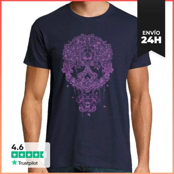 Camiseta Hombre Clásica Calavera Mexicana Lila LaTostadora