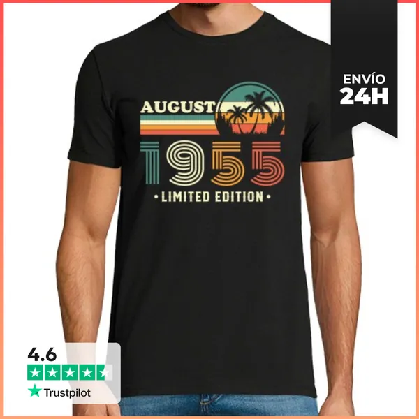 Camiseta Hombre Clásica Agosto 1955 Vintage Cumpleaños Regalo
