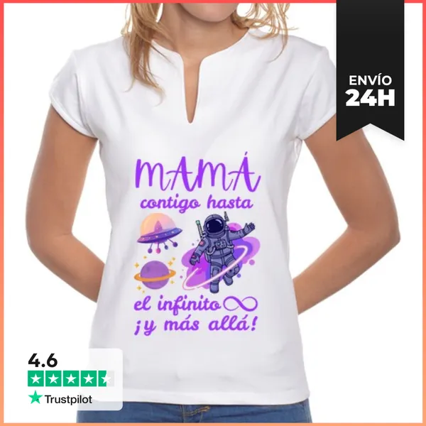 Camiseta Mujer Cuello Mao Mamá Contigo Hasta El Infinito Y Más