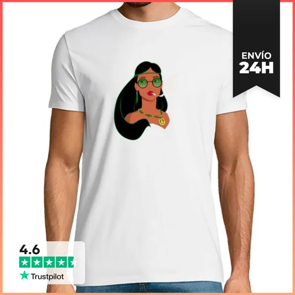 Camiseta Hombre Clásica Pocahontas Hippie Fumando LaTostadora