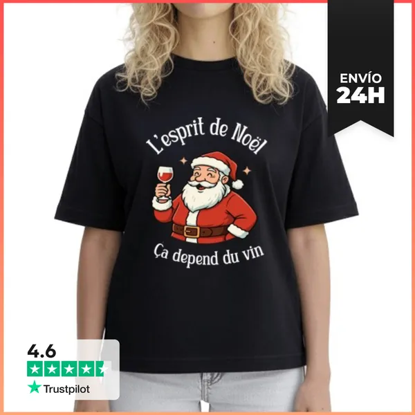 Camiseta Mujer Boxy El Espíritu De Navidad Depende Del Vino
