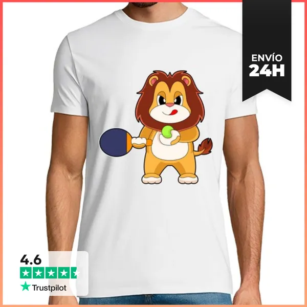 Camiseta Hombre Clásica Raqueta De Tenis De Mesa Lion Table Ten