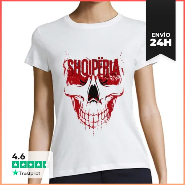 Camiseta Mujer Clásica Calavera Albania, Bandera Albania Grunge
