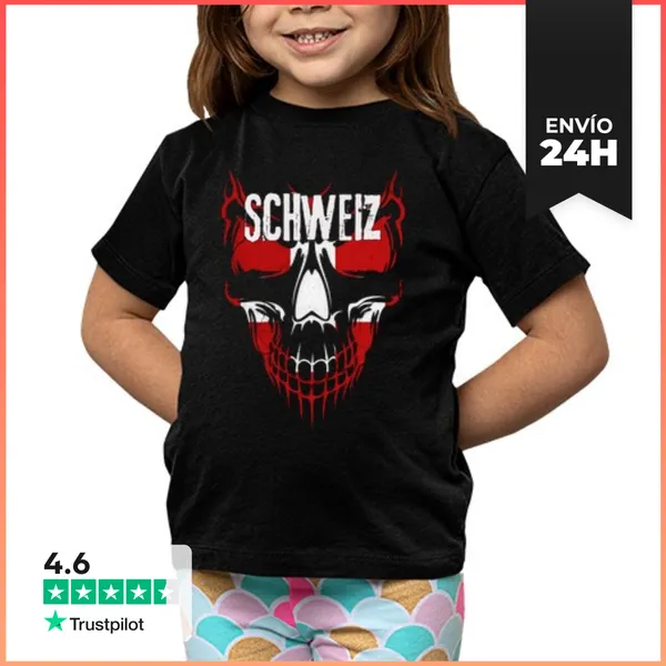 Camiseta Clásica Para Niños Calavera Suiza, Bandera Suiza Grunge
