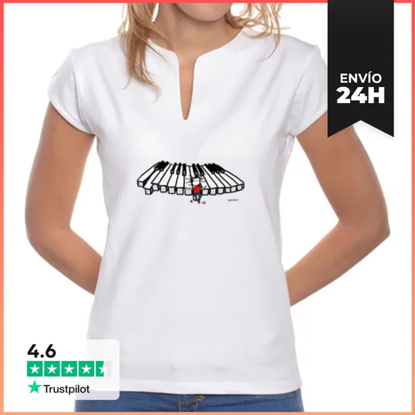 Camiseta Mujer Cuello Mao Flying Piano LaTostadora