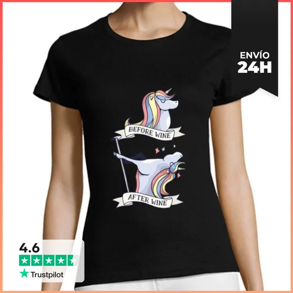 Camiseta Mujer Clásica Antes Y Después De Vino Unicornio Pole