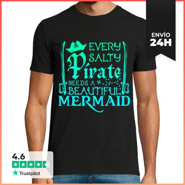 Camiseta Hombre Clásica Cada Pirata Necesita Una Esposa Sirena