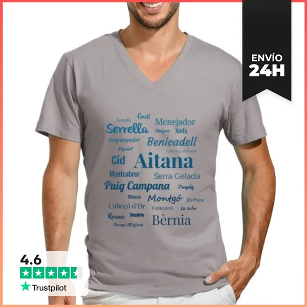 Camiseta Hombre, Cuello Pico Camiseta Hombre Sierras De Alicante