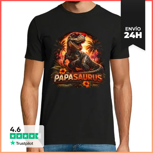 Camiseta Hombre Clásica Papa Dinosaurio Vintage Regalo Divertido