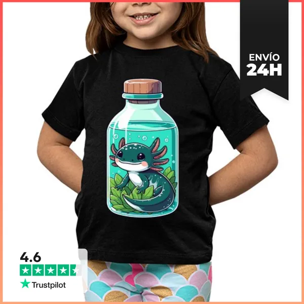 Camiseta Clásica Para Niños Ajolote Kawaii En Botella De Planta