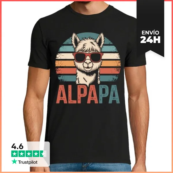 Camiseta Hombre Clásica Alpapa Regalo Día Del Padre Alpaca Papá