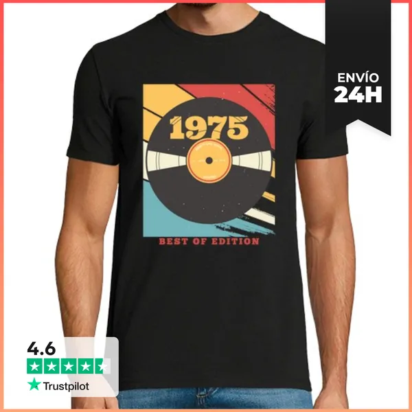 Camiseta Hombre Clásica Mejor De Vinilo Cumpleaños 1975