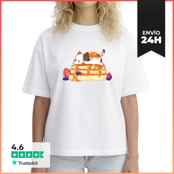 Camiseta Mujer Boxy Pancake Cat LaTostadora