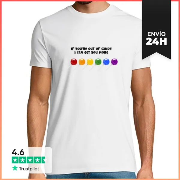 Camiseta Hombre Clásica Caramelos De Colores Letras Negras -