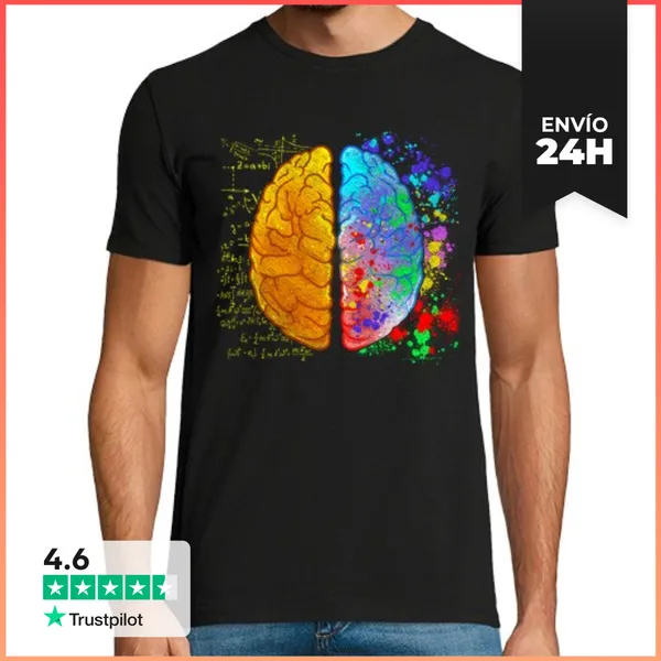 Camiseta Hombre Clásica Cerebro Humano Arte Ciencias Matemáticas