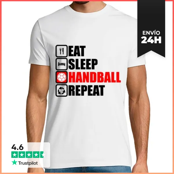 Camiseta Hombre Clásica Comer Dormir Balonmano Repetir