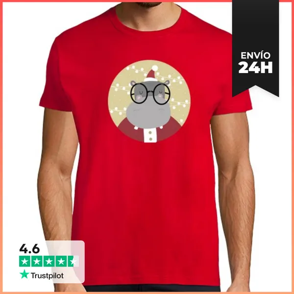 Camiseta Hombre Clásica Hipopótamo Navidad LaTostadora
