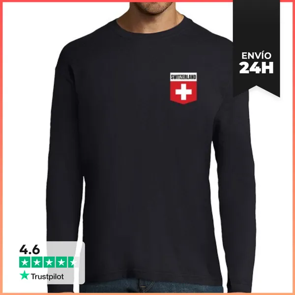 Camiseta Hombre Manga Larga Diseño De Bolsillo Con La Bandera De