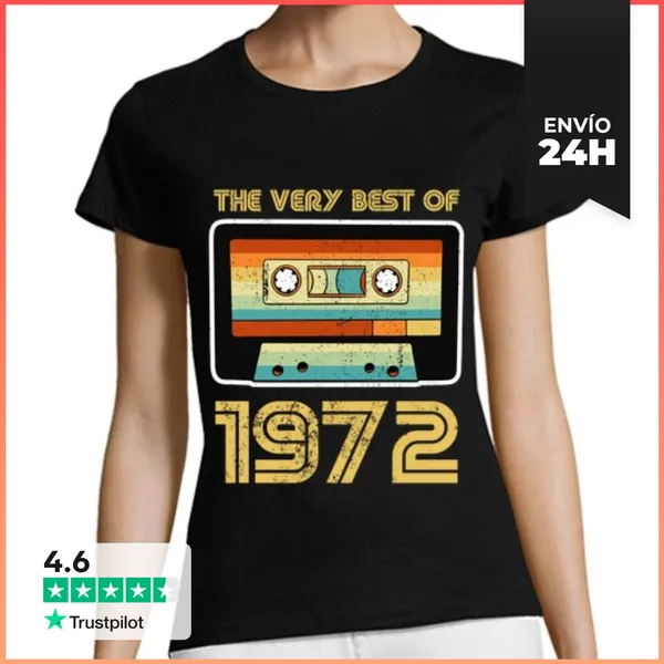 Camiseta Mujer Clásica Cassette De Cumpleaños Retro 1972