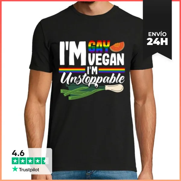 Camiseta Hombre Clásica Soy Gay Soy Vegano Soy Imparable